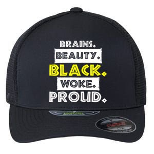 Brains Beauty Black Woke Proud Flexfit Unipanel Trucker Cap