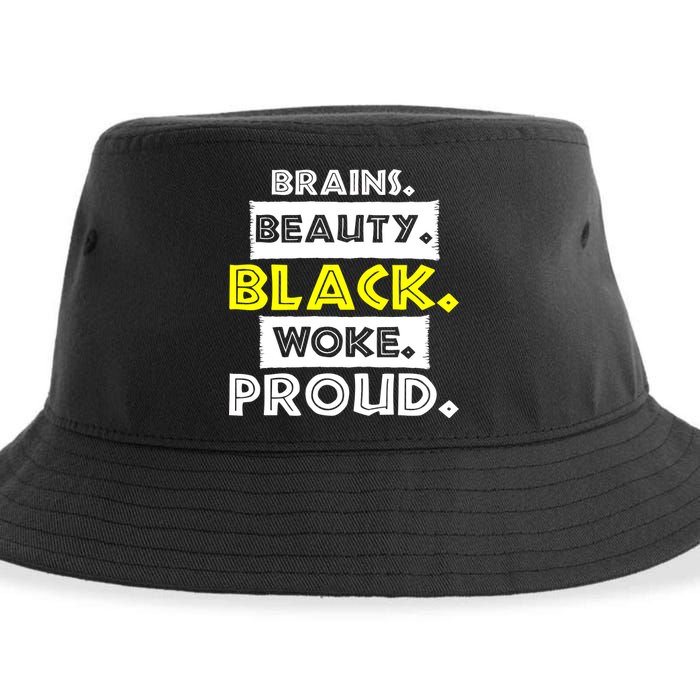 Brains Beauty Black Woke Proud Sustainable Bucket Hat