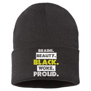 Brains Beauty Black Woke Proud Sustainable Knit Beanie