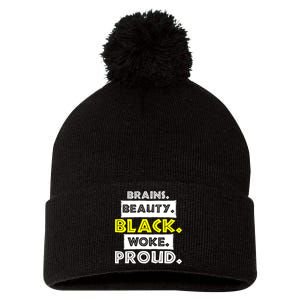 Brains Beauty Black Woke Proud Pom Pom 12in Knit Beanie