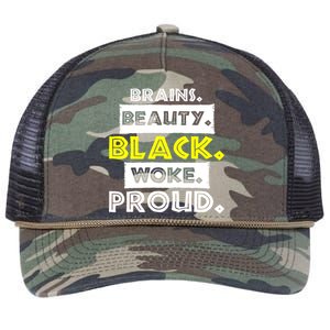 Brains Beauty Black Woke Proud Retro Rope Trucker Hat Cap