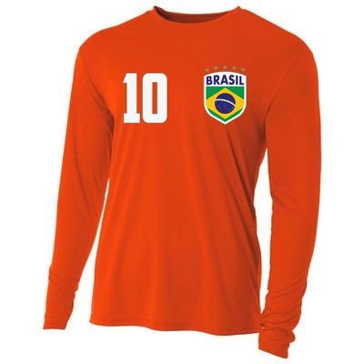 Brasil World Cup Soccer Emblem Jersey Cooling Performance Long Sleeve Crew