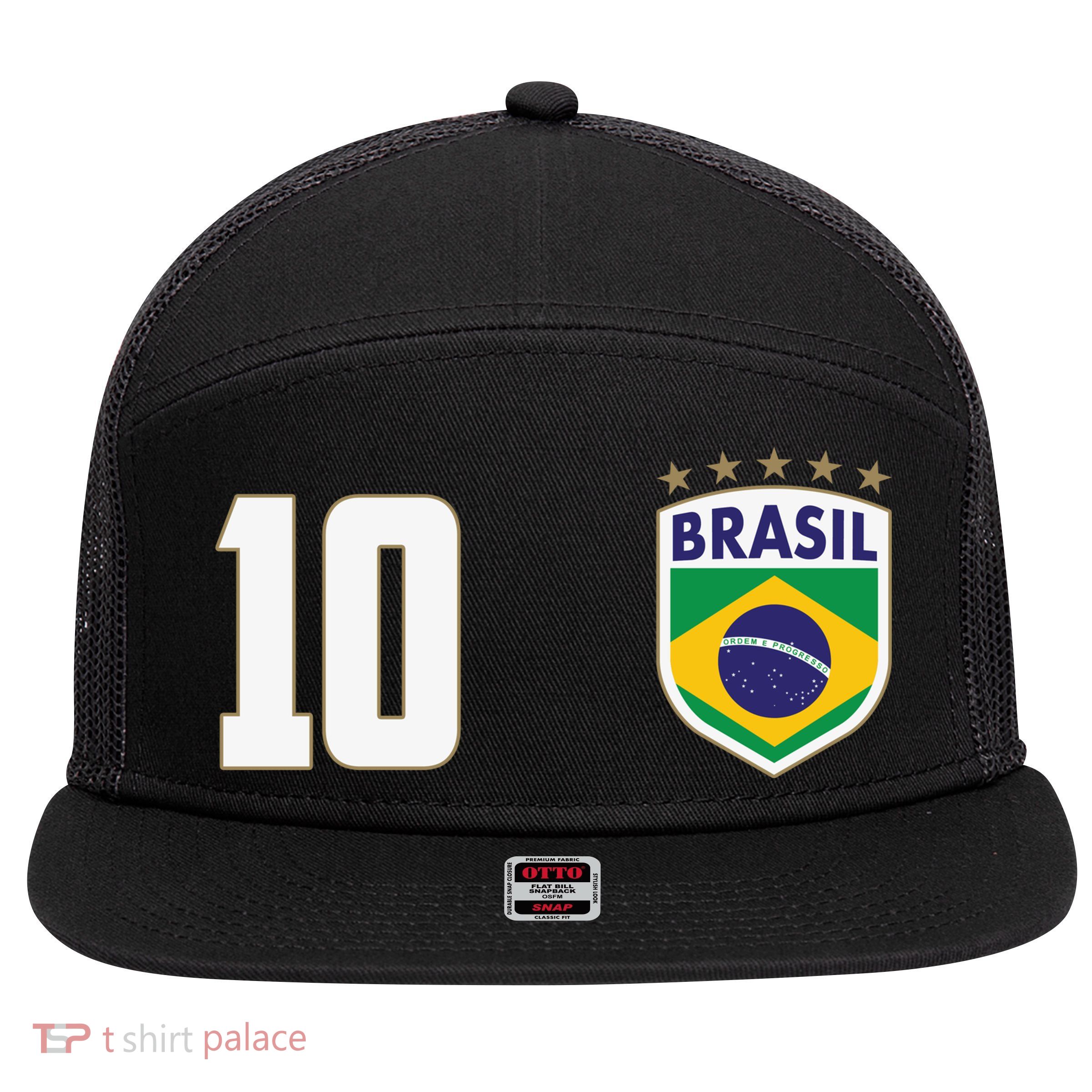 Brasil World Cup Soccer Emblem Jersey 7 Panel Mesh Trucker Snapback Hat