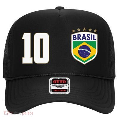 Brasil World Cup Soccer Emblem Jersey High Crown Mesh Back Trucker Hat