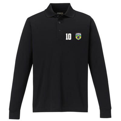 Brasil World Cup Soccer Emblem Jersey Performance Long Sleeve Polo