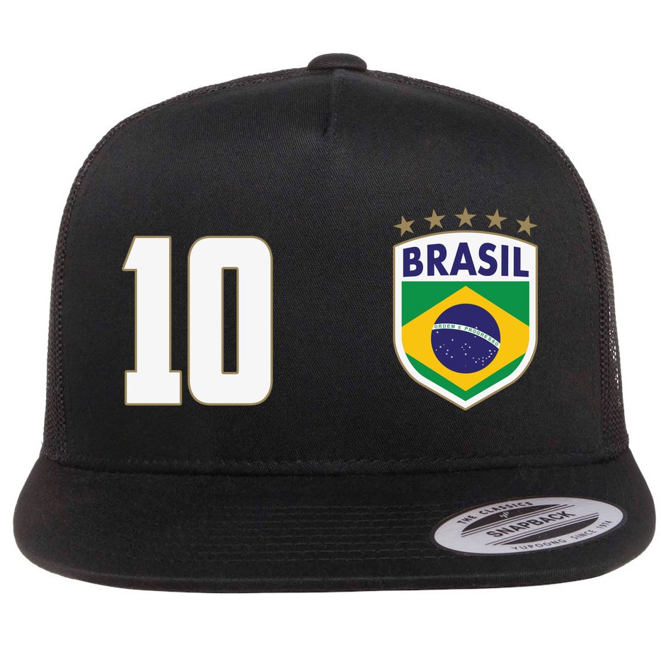 Brasil World Cup Soccer Emblem Jersey Flat Bill Trucker Hat