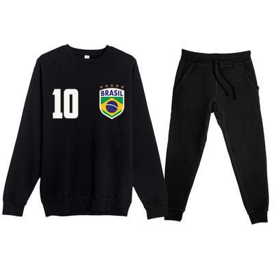 Brasil World Cup Soccer Emblem Jersey Premium Crewneck Sweatsuit Set