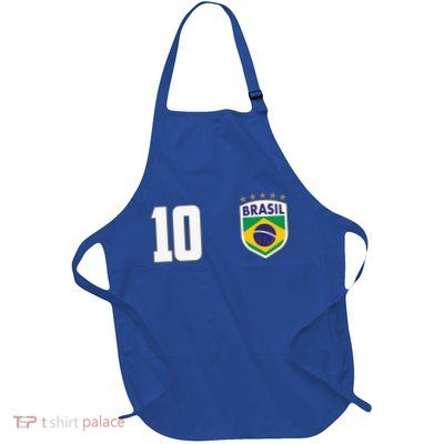 Brasil World Cup Soccer Emblem Jersey Full-Length Apron With Pockets