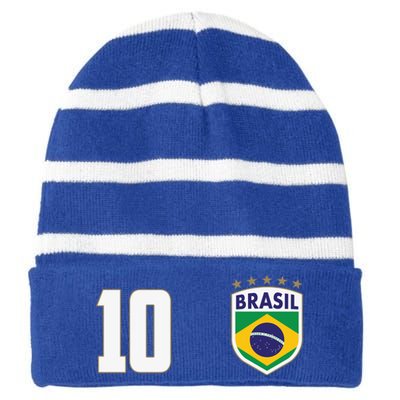 Brasil World Cup Soccer Emblem Jersey Striped Beanie with Solid Band