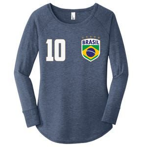 Brasil World Cup Soccer Emblem Jersey Women's Perfect Tri Tunic Long Sleeve Shirt