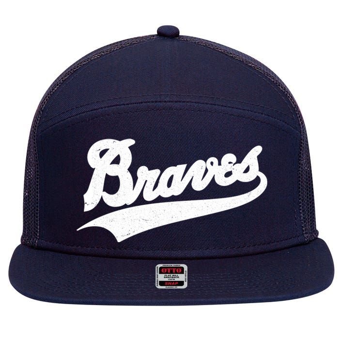 Braves Baseball Vintage Sports Logo 7 Panel Mesh Trucker Snapback Hat