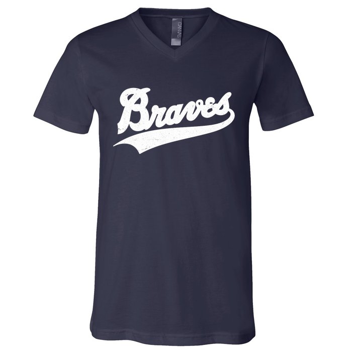 Braves Baseball Vintage Sports Logo V-Neck T-Shirt