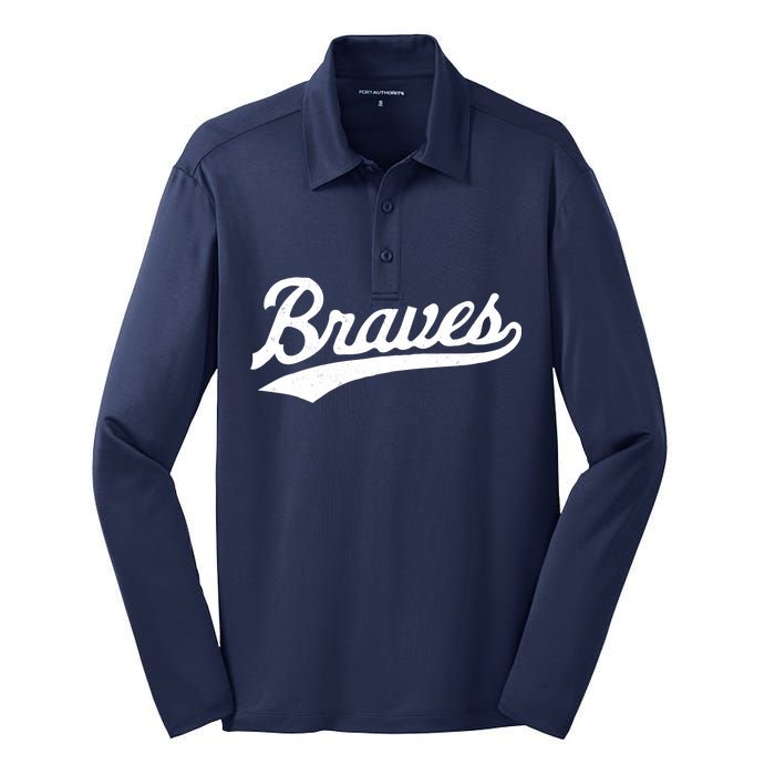 Braves Vintage Distressed Silk Touch Performance Long Sleeve Polo