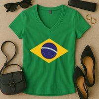 Brazil National Flag Women's V-Neck T-Shirt