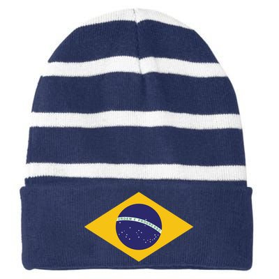 Brazil National Flag Striped Beanie with Solid Band