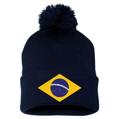 Brazil National Flag Pom Pom 12in Knit Beanie