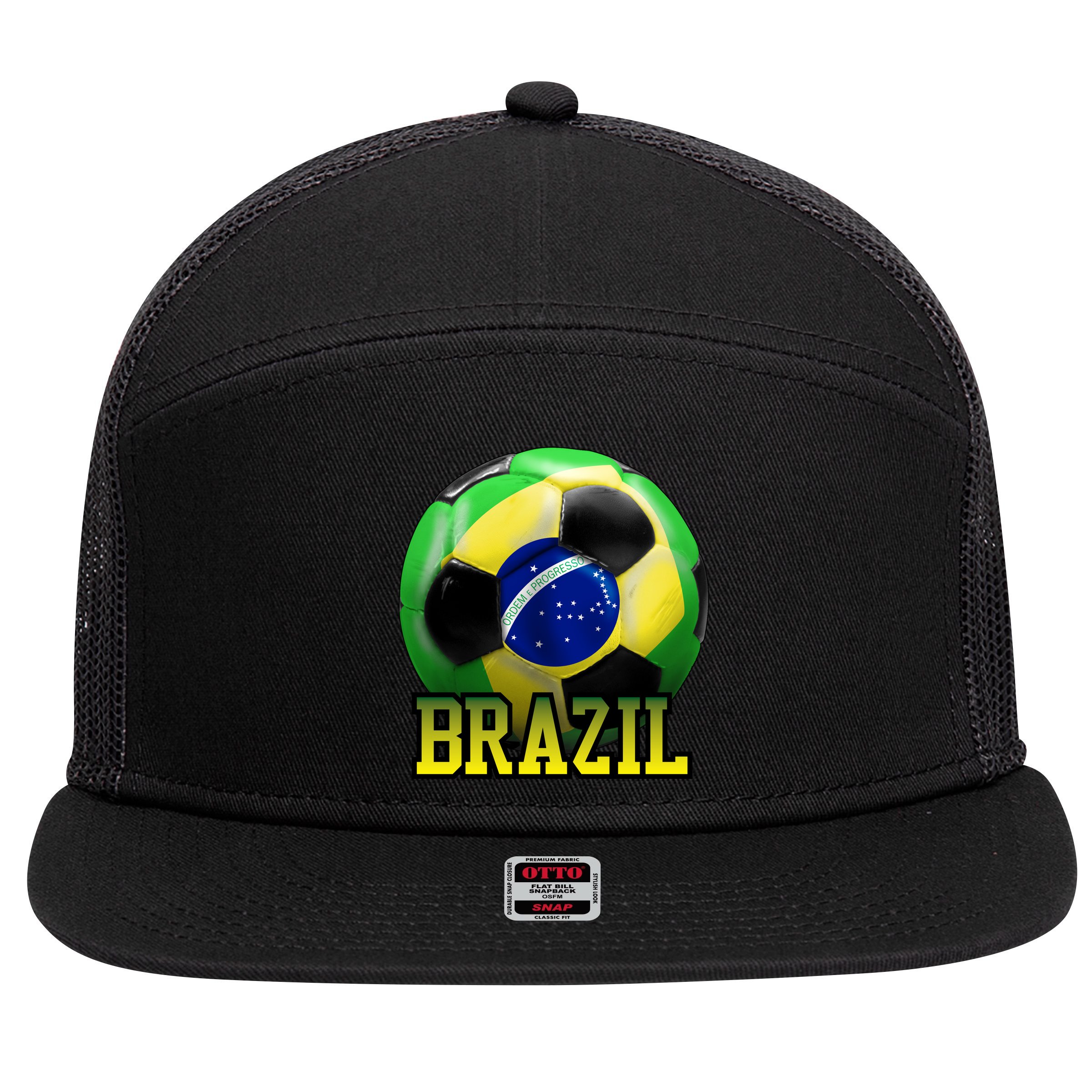 Brazil Soccer Logo 7 Panel Mesh Trucker Snapback Hat