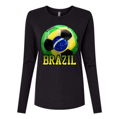 Brazil Soccer Logo Womens Cotton Relaxed Long Sleeve T-Shirt