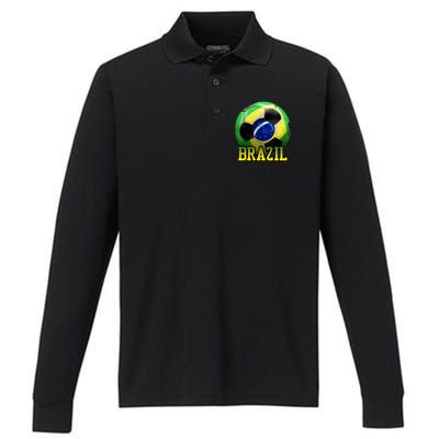 Brazil Soccer Logo Performance Long Sleeve Polo