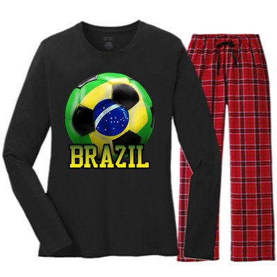 Brazil Soccer Logo Women's Long Sleeve Flannel Pajama Set 