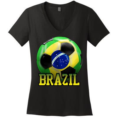 Brazil Soccer Logo Women's V-Neck T-Shirt