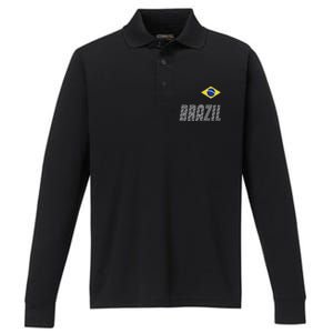 Brazil Soccer Team Jersey Flag Performance Long Sleeve Polo