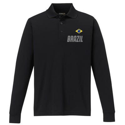 Brazil Soccer Team Jersey Flag Performance Long Sleeve Polo