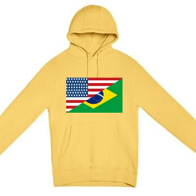 Brazil USA American Flag Premium Pullover Hoodie