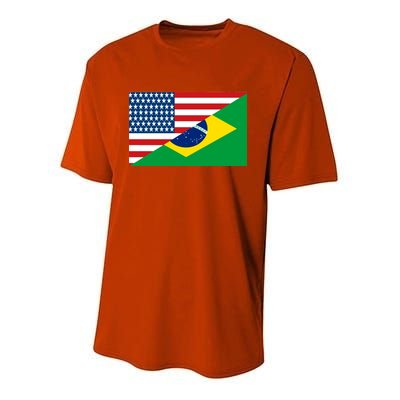 Brazil USA American Flag Youth Performance Sprint T-Shirt