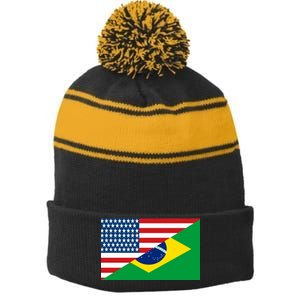 Brazil USA American Flag Stripe Pom Pom Beanie