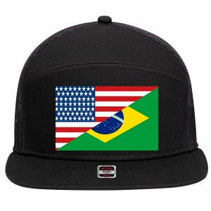 Brazil USA American Flag 7 Panel Mesh Trucker Snapback Hat