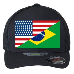 Brazil USA American Flag Flexfit Unipanel Trucker Cap