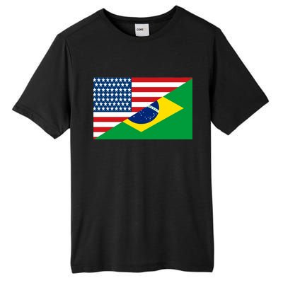 Brazil USA American Flag Tall Fusion ChromaSoft Performance T-Shirt