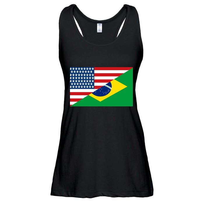 Brazil USA American Flag Ladies Essential Flowy Tank
