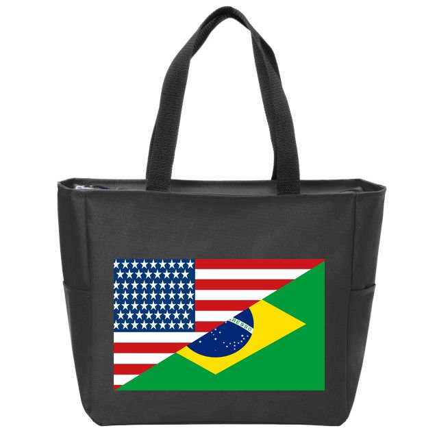 Brazil USA American Flag Zip Tote Bag