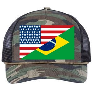 Brazil USA American Flag Retro Rope Trucker Hat Cap