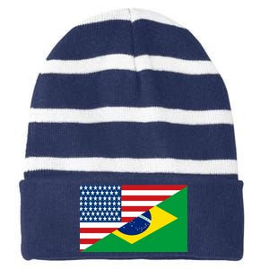 Brazil USA American Flag Striped Beanie with Solid Band