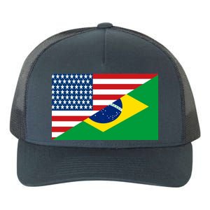 Brazil USA American Flag Yupoong Adult 5-Panel Trucker Hat