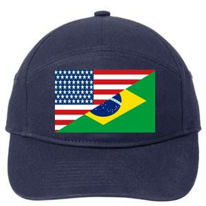 Brazil USA American Flag 7-Panel Snapback Hat