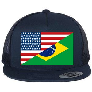 Brazil USA American Flag Flat Bill Trucker Hat