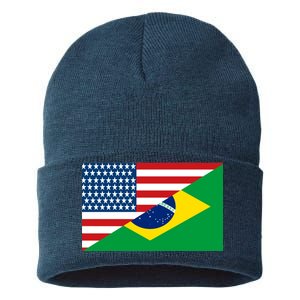 Brazil USA American Flag Sustainable Knit Beanie