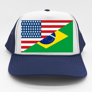 Brazil USA American Flag Trucker Hat