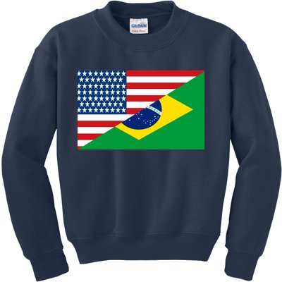 Brazil USA American Flag Kids Sweatshirt