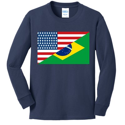 Brazil USA American Flag Kids Long Sleeve Shirt