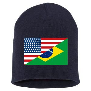 Brazil USA American Flag Short Acrylic Beanie