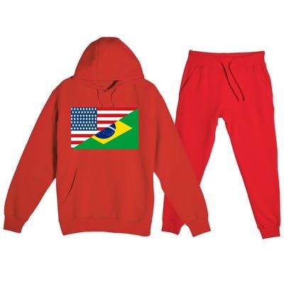 Brazil USA American Flag Premium Hooded Sweatsuit Set