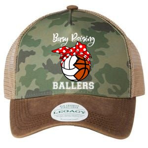 Busy Raising Ballers Funny Volleyball Basketball Mom Gift Legacy Tie Dye Trucker Hat