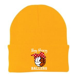 Busy Raising Ballers Funny Volleyball Basketball Mom Gift Knit Cap Winter Beanie