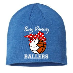 Busy Raising Ballers Funny Volleyball Basketball Mom Gift Sustainable Beanie