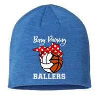 Busy Raising Ballers Funny Volleyball Basketball Mom Gift Sustainable Beanie